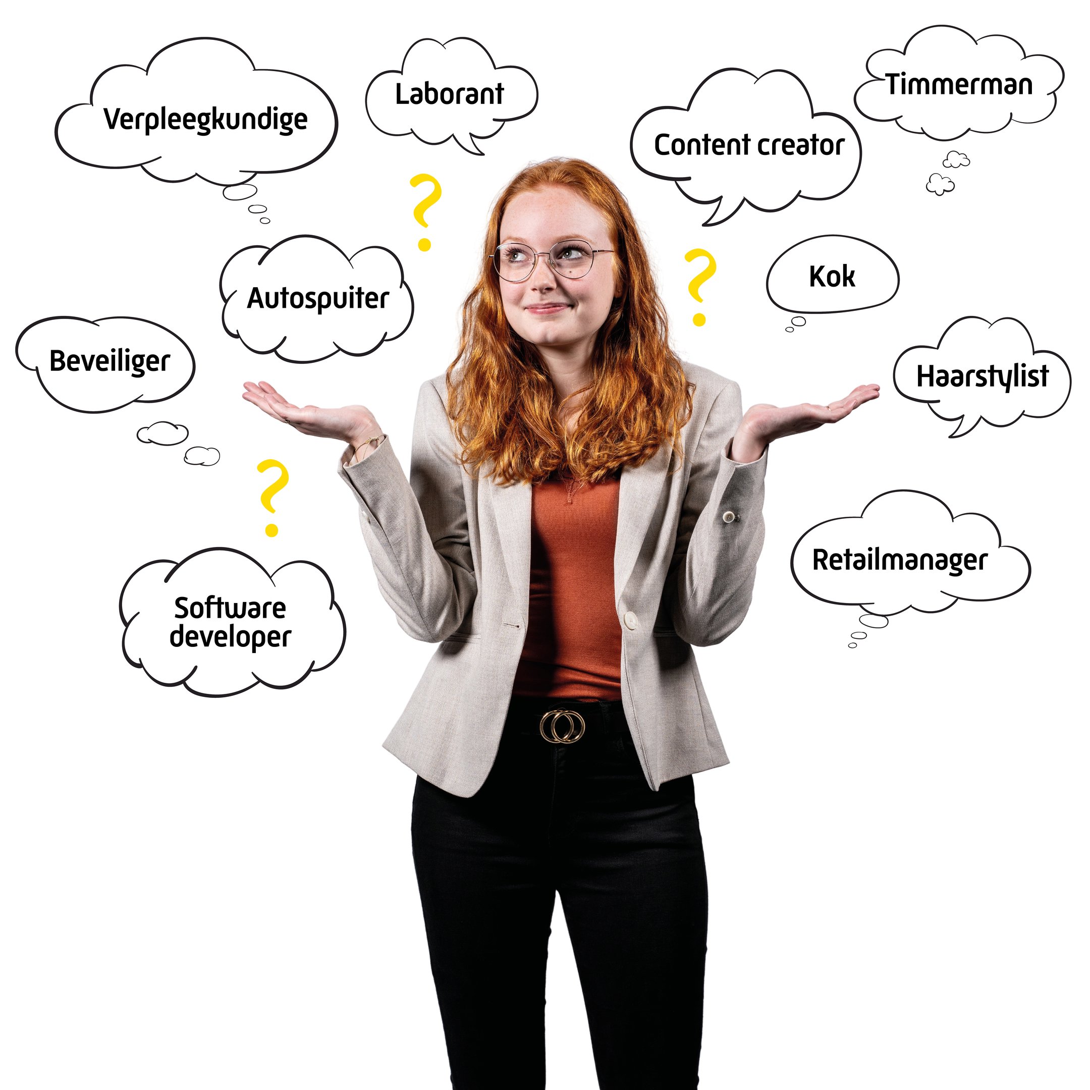 Student overweegt diverse beroepskeuzes zoals zorg, techniek en creatieve functies voor toekomstig mbo-traject