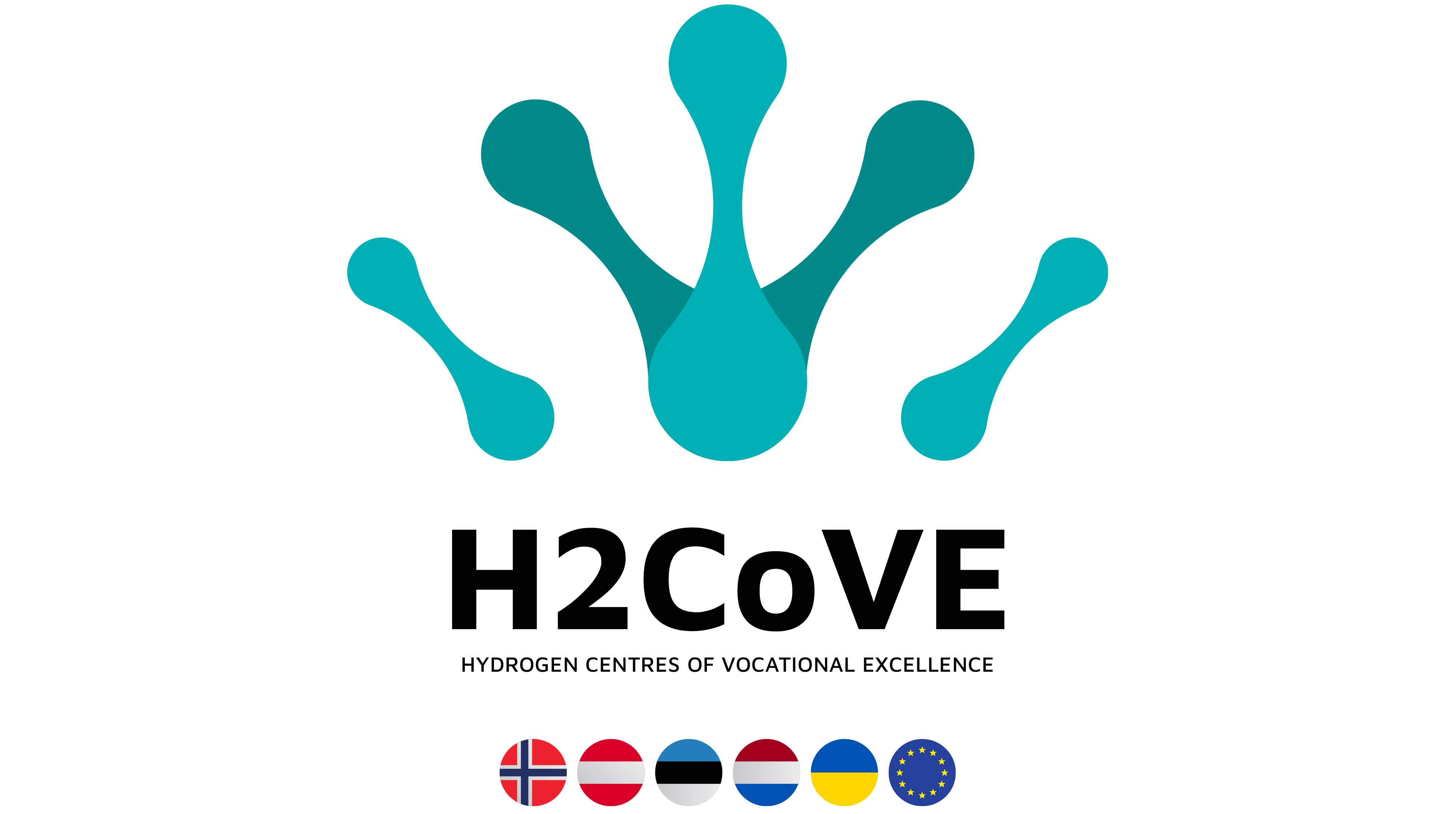 Logo van H2CoVE, een samenwerkingsverband voor onderwijs in waterstoftechnologie en duurzame energie in Noord-Nederland